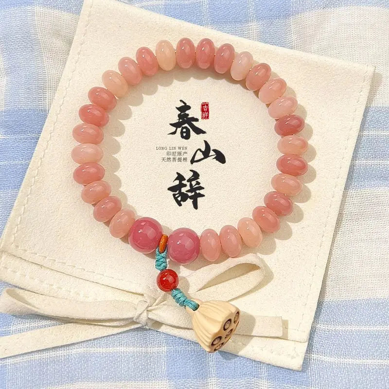 Peach Powder Bodhi Hand String Pink Bodhi Bracelet Genuine Chinese Style Prayer Beads Versatile Jewelry for Students and Women