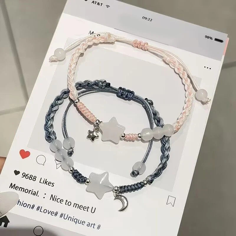 2Pcs Chinese Style Star Braided Bracelets For Women Men Exquisite Handmade Charm Couple Bracelets Jewelry Accessories Gifts