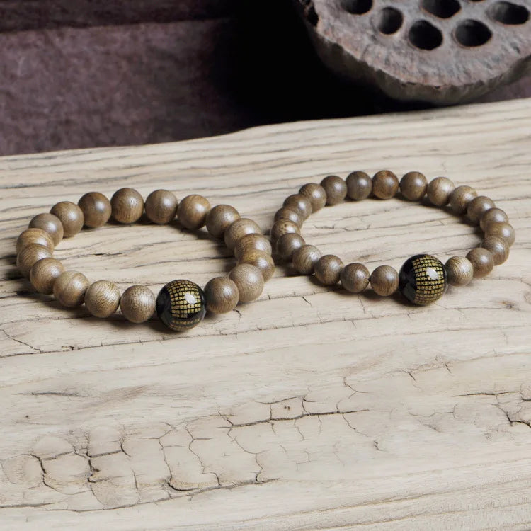 Natural Vietnamese Agarwood Single Loop Bracelet Wooden Buddhist Prayer Beads for Men Women Couples Minimalist Style Gifts