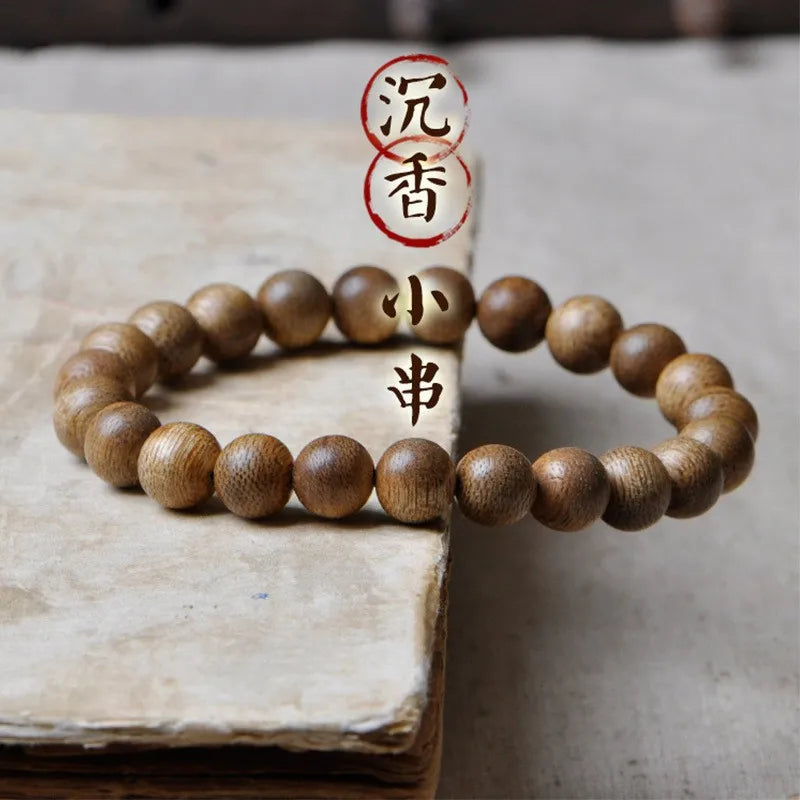 Natural Vietnamese Agarwood Single Loop Bracelet Wooden Buddhist Prayer Beads for Men Women Couples Minimalist Style Gifts
